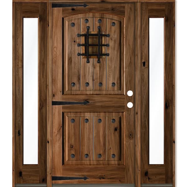 Krosswood Doors 70 in. x 80 in. Mediterranean Knotty Alder Left-Hand/Inswing Clear Glass Provincial Stain Wood Prehung Front Door w/DFSL