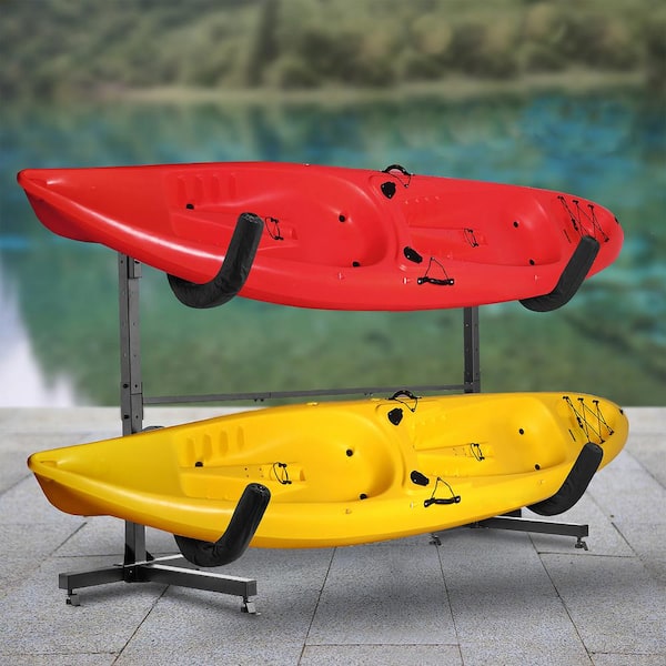 RaxGo Kayak Storage Rack, Freestanding Storage for 2 Kayak with Wheels - Black