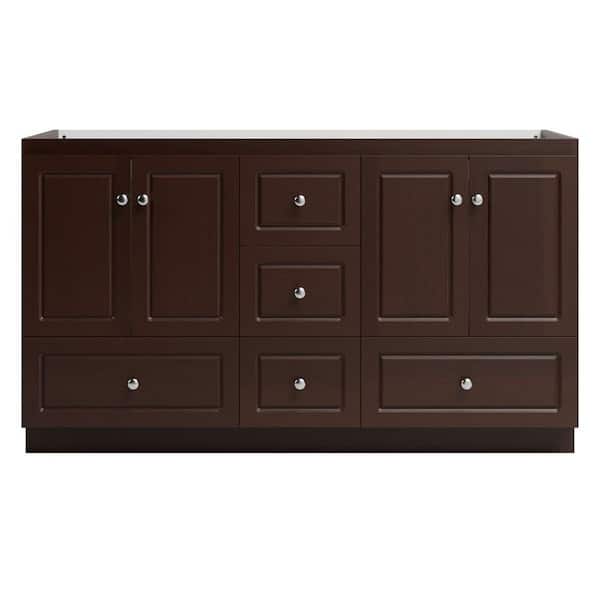 Ultraline 60 in. W x 21 in. D x 34.5 in. H Bath Vanity Cabinet without Top in Dark Alder