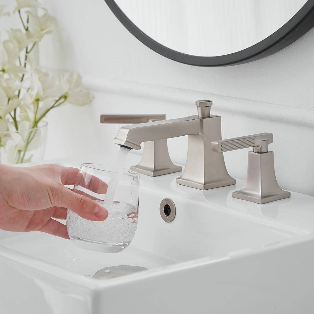 Brushed Nickel Widespread 2-Handle Bathroom Faucet with Drain Assembly