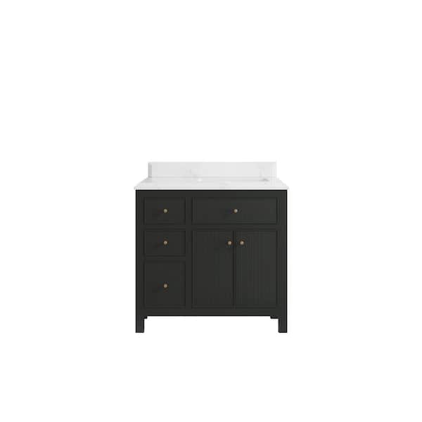 Willow Collections Sonoma 36 in. W x 22 in. D x 36 in. H Right Offset Sink Bath Vanity in Black Top with 1.5" Empira Quartz Top