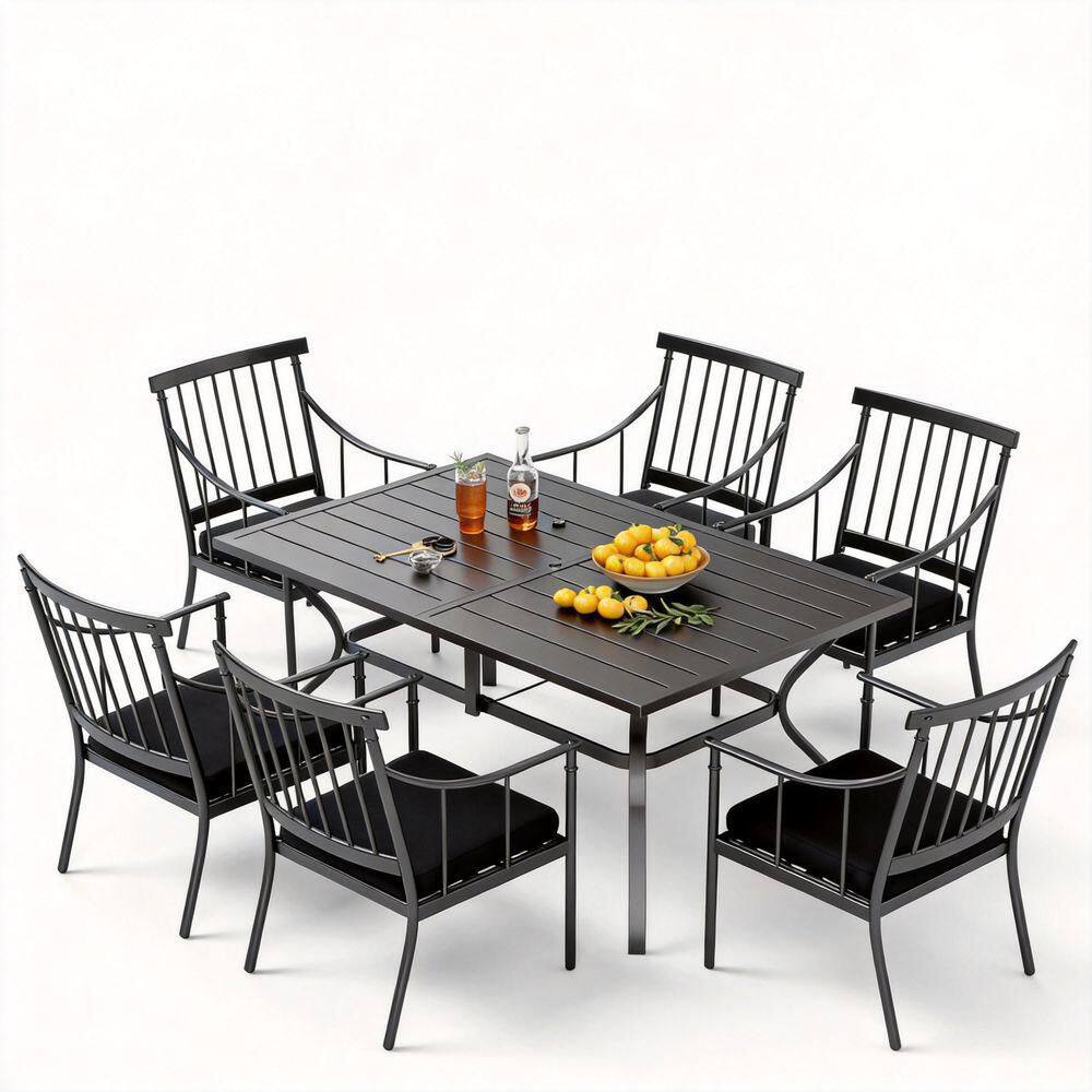 7-Piece Steel Rectangular Outdoor Patio Dining Set & Umbrella Hole,Brown price history on PriceWatchPro