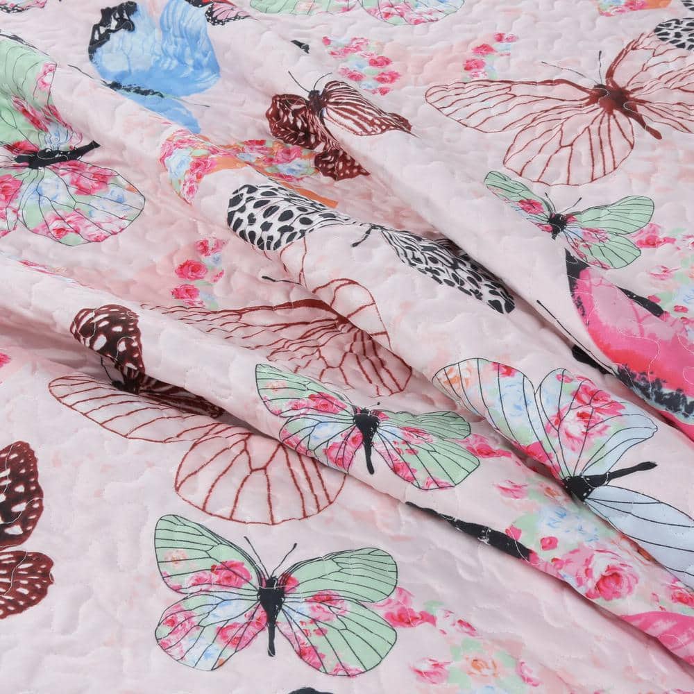 Full/Queen Pink Butterfly Microfiber Kids Quilt Set