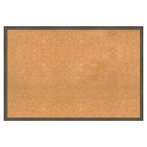Svelte Clay Grey Wood Framed Natural Corkboard 37 in. x 25 in. Bulletin Board Memo Board