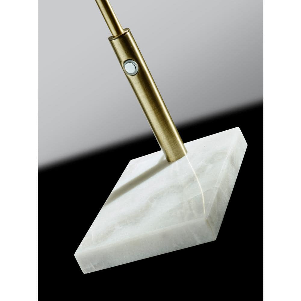 Antique Brass and White Marble Adjustable LED Desk Lamp