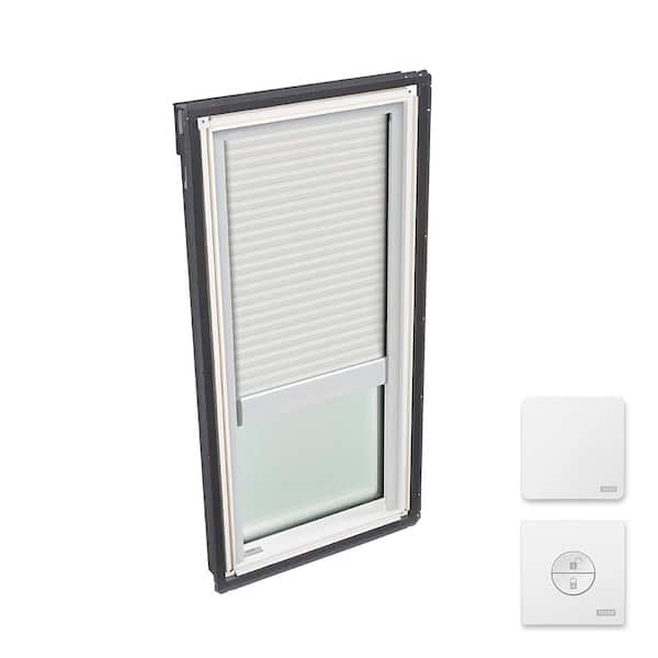 VELUX 22-1/2 in. x 45-3/4 in. Fixed Deck Mount Skylight w/ Laminated Low-E3 Glass & White Solar Powered Light Filtering Blind