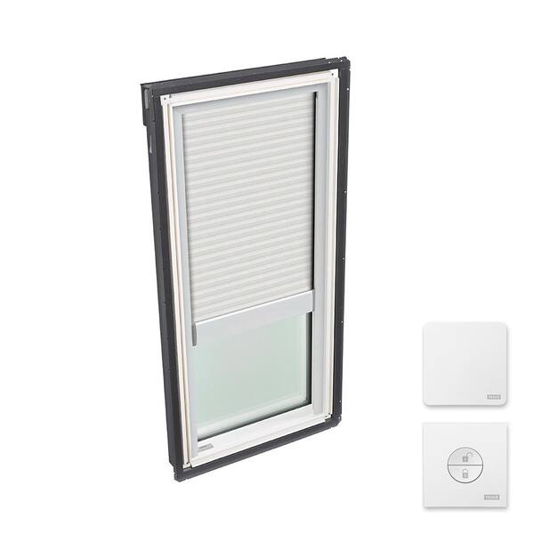 VELUX 30-1/16 in. x 37-7/8 in. Fixed Deck Mount Skylight w/ Laminated Low-E3 Glass & White Solar Powered Light Filtering Blind
