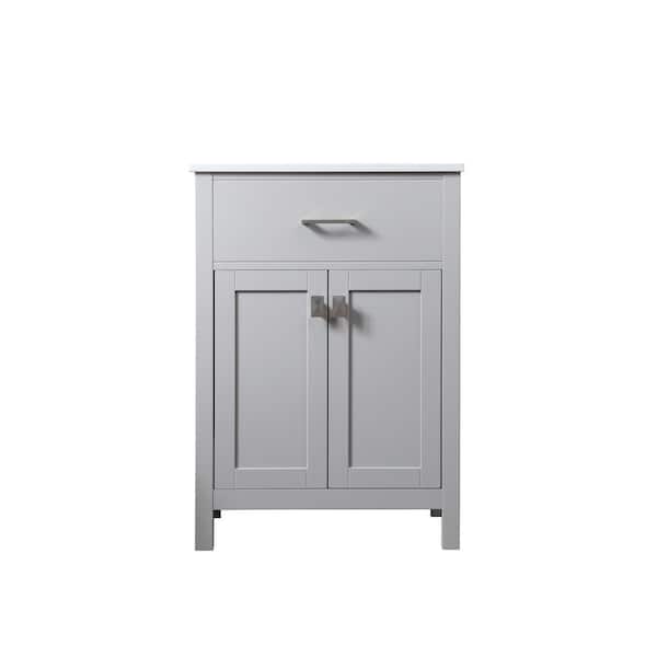 24 in. W x 19 in. D x 34 in. H Bath Vanity in Grey with Calacatta White Engineered Marble Top