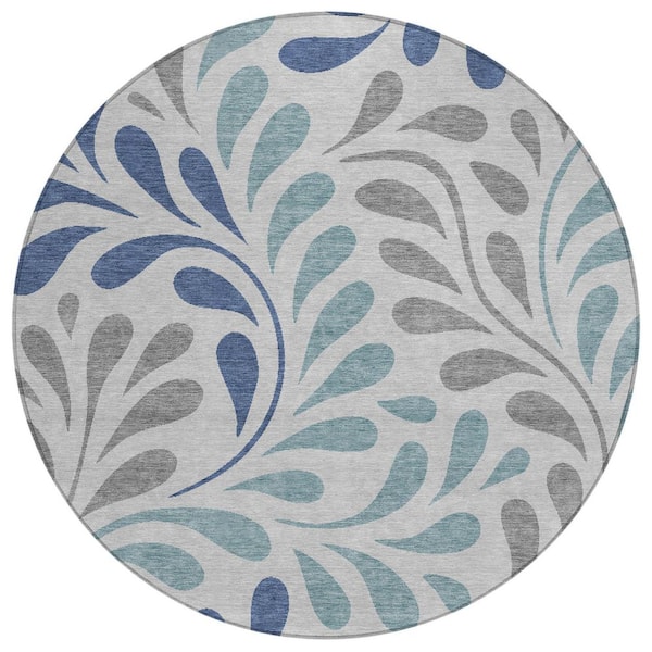 Chantille Machine Washable Indoor/Outdoor Abstract ACN2411 Silver 8 ft. x 8 ft. Round Rug
