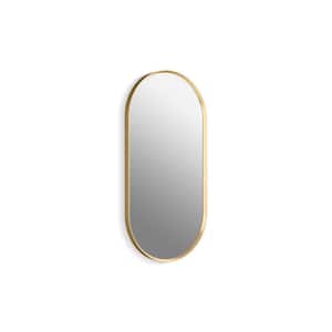 Essential 18 in. W x 36 in. H Oval Framed Wall Mount Bathroom Vanity Mirror in Moderne Brushed Gold