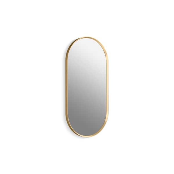 KOHLER Essential 18 in. W x 36 in. H Oval Framed Wall Mount Bathroom Vanity Mirror in Moderne Brushed Gold