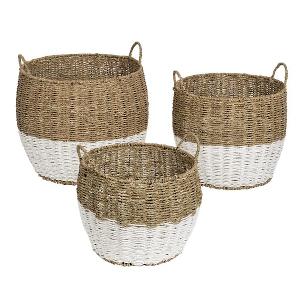 Honey-Can-Do 15.5 Gal. Seagrass Storage Baskets in Natural White (3-Pack)