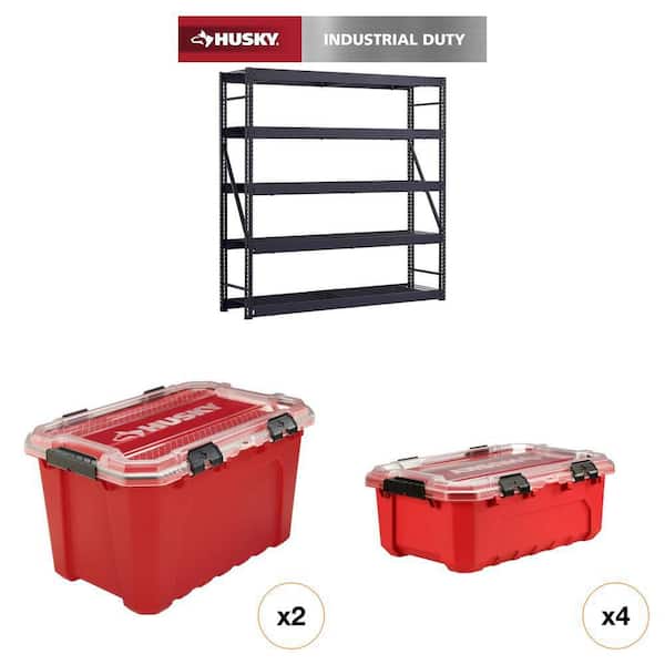 90 in. W 5-Shelf Black Metal Shelving Unit, 20 Gal. and 12 Gal. Waterproof Storage Tote Combo