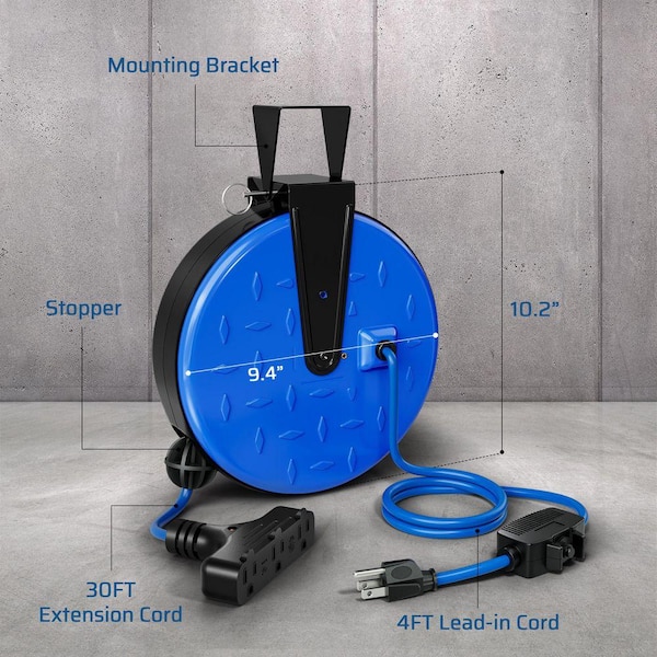 DEWENWILS 30 ft. 16 / 3 10 Amp Retractable Extension Cord Reel