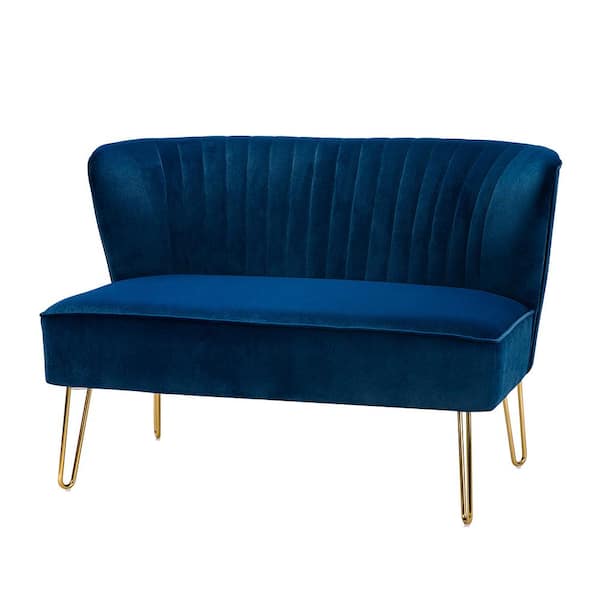 JAYDEN CREATION Alonzo 45 in. Contemporary Navy Tufted Back Navy 2-Seats Loveseat with U-Shaped Legs