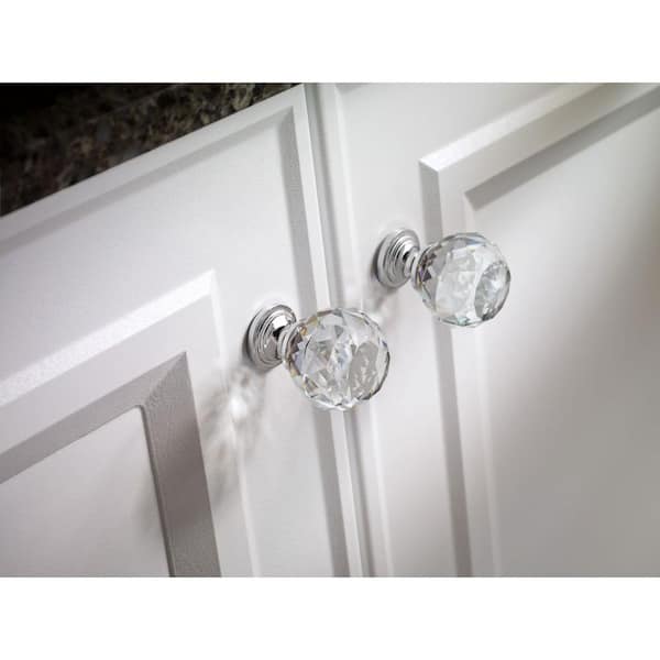 Faceted Crystal 1-3/16 in. (30 mm) Vintage Chrome and Clear Round Cabinet Knob