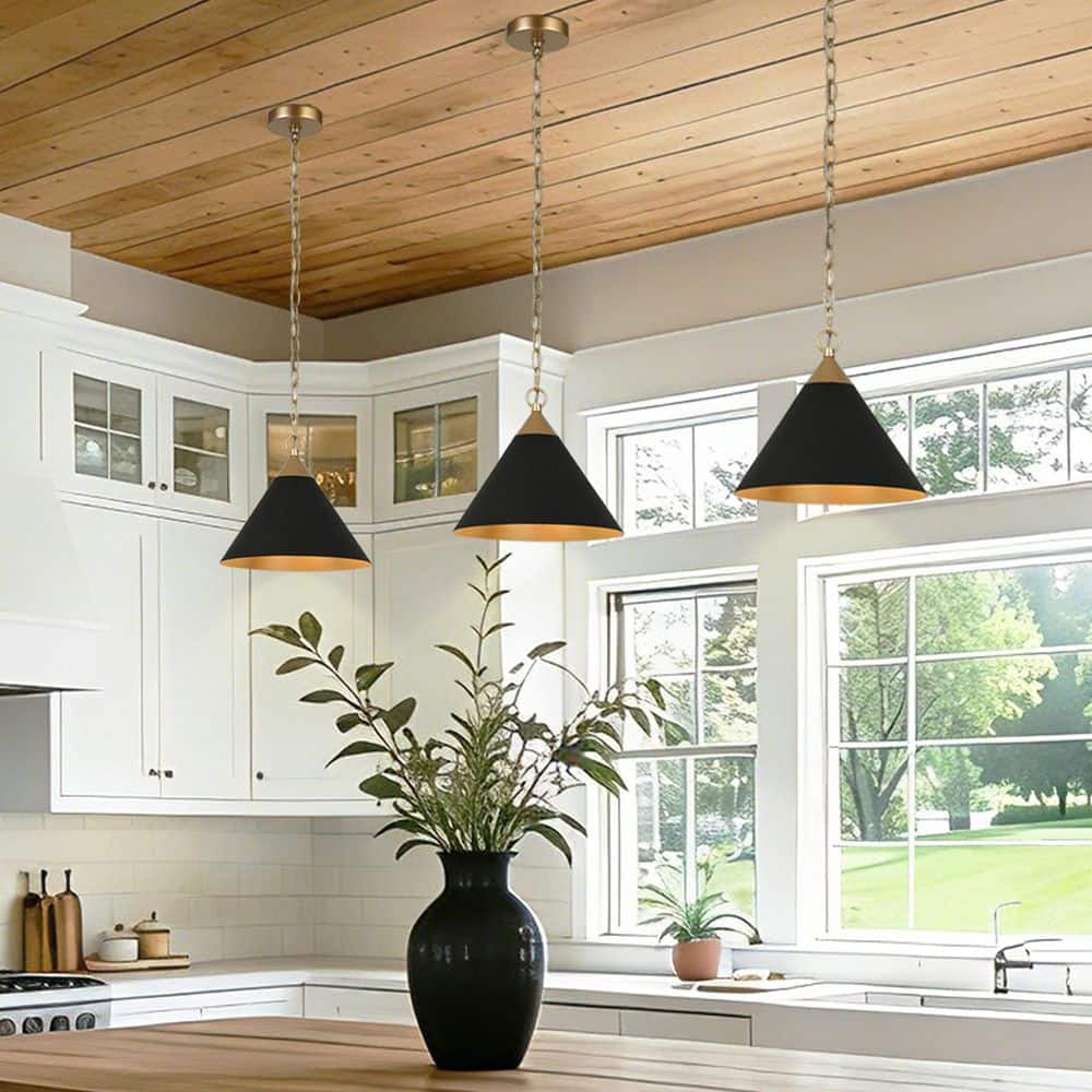 Zevni Mid-Century Modern 11.8 in. 1-Light Gold and Matte Black