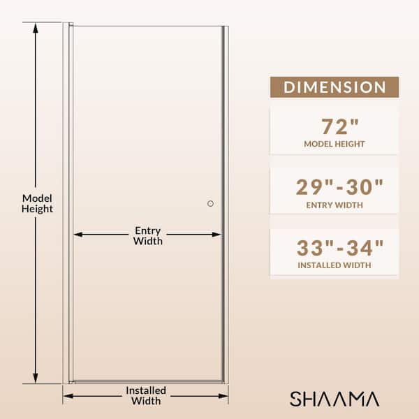 SHAAMA 33 to 34 in. W x 72 in. H Space Saving Pivot Semi-Frameless