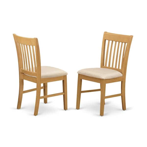 East West Furniture Oak Linen Fabric Upholstered Wood Chairs With Cushion, (Set of 2)