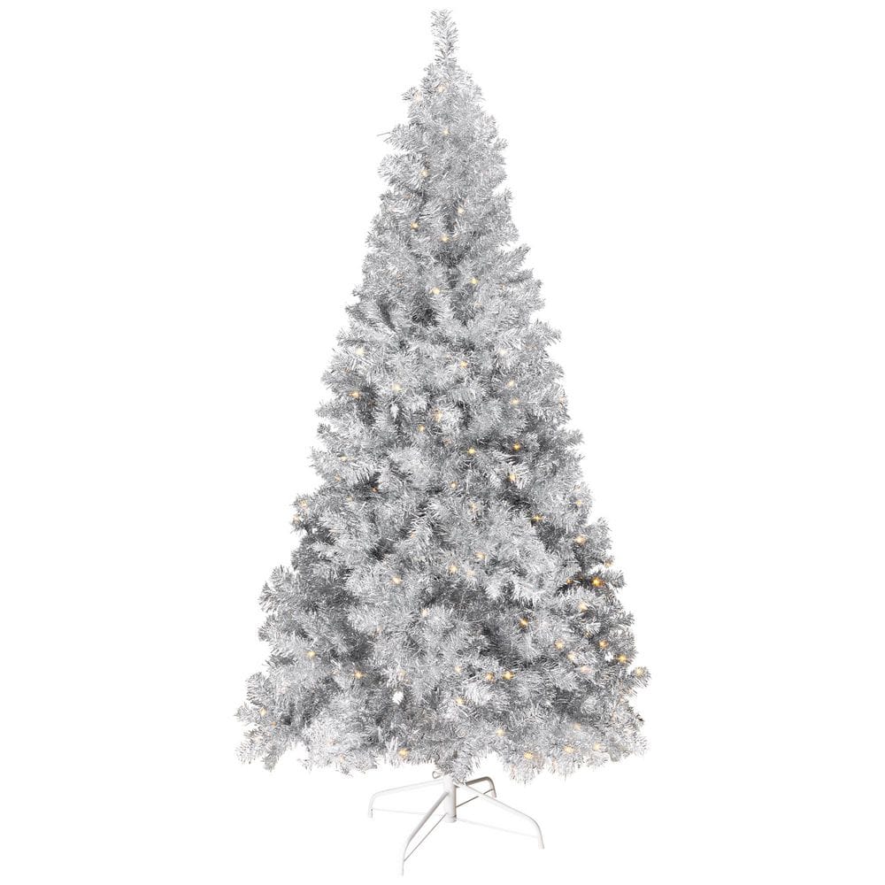 7' Silver Pre-Lit Tinsel Artificial Christmas Tree-Clear Lights price history on PriceWatchPro