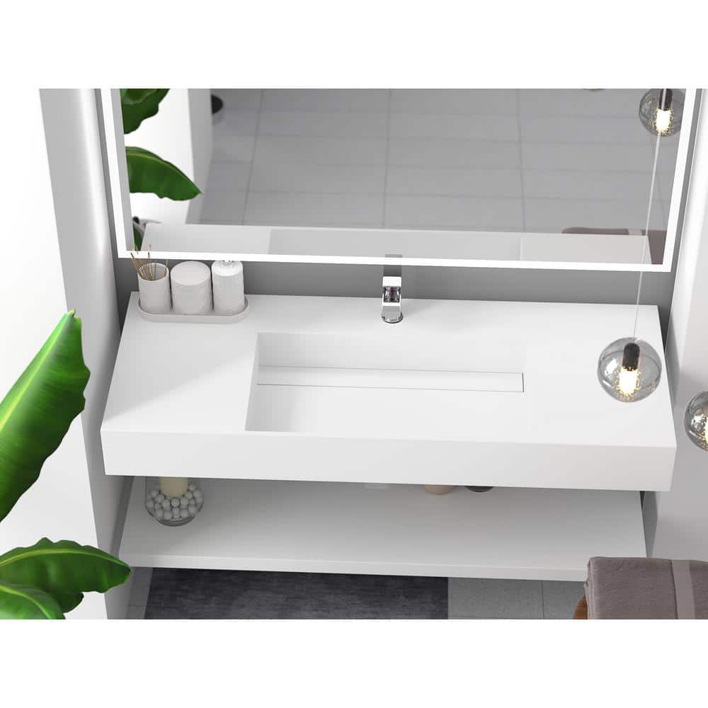 White Stone 48" Wall-Mounted Rectangular Bathroom Sink
