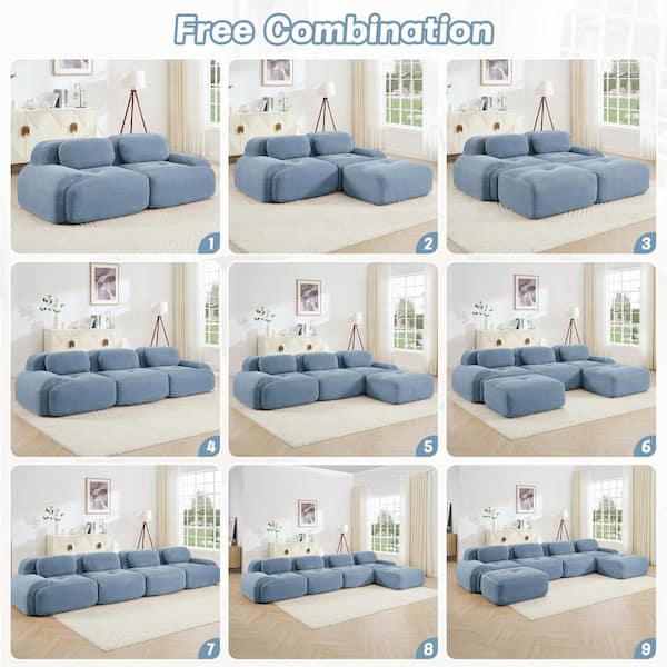 Homy Casa SMZO 117.3 in. Rolled Arm 3-Piece Corduroy Modular