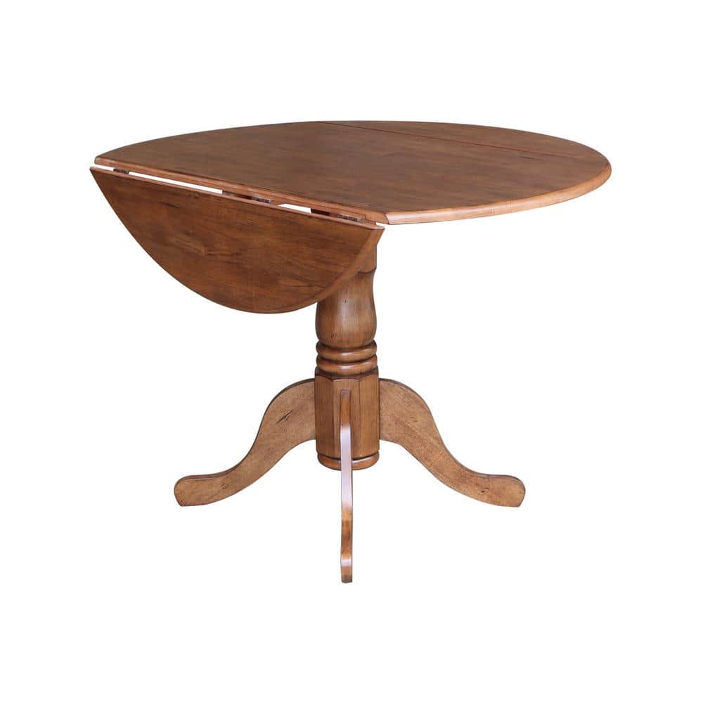 42" Distressed Oak Round Extendable Wood Dining Table
