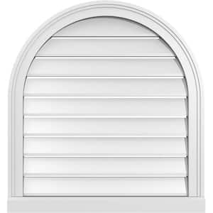 26 in. x 28 in. Round Top Surface Mount PVC Gable Vent: Functional with Brickmould Sill Frame