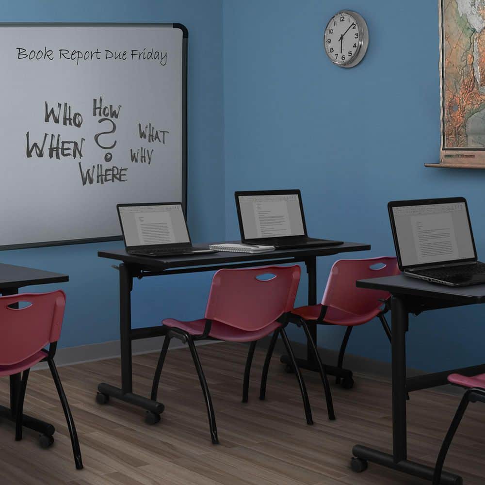 Kobe 48 in. x 30 in. Grey Flip-Top Training Nesting Table Desk, 2 M Stack Chairs-Burgundy price history on PriceWatchPro