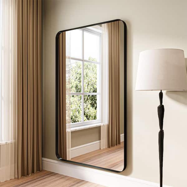 ORGANNICE 36 in. W x 60 in. H Rectangular Modern Wall Mount Mirror Black Aluminum Framed Full Length Mirror