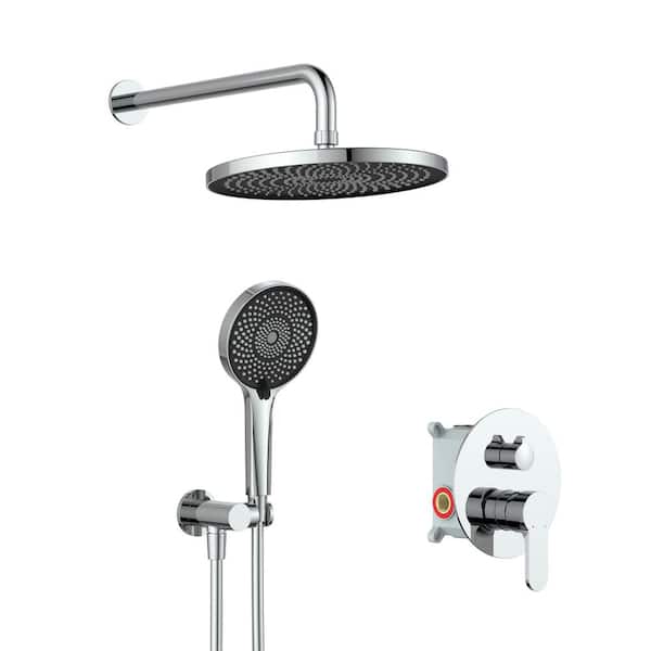Unbranded 3-Spray Patterns, 1.8 GPM 10 in. Wall Mount Dual Shower Head with Hand Shower, Silver Plating