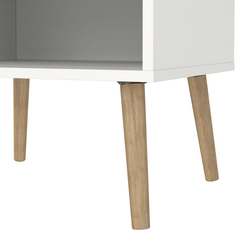 Diana Scandinavian White & Oak Nightstand with Open Shelf
