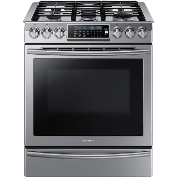 Samsung 30 in. 5.8 cu. ft. Slide-In Gas Range with Self-Cleaning Convection Oven in Stainless Steel