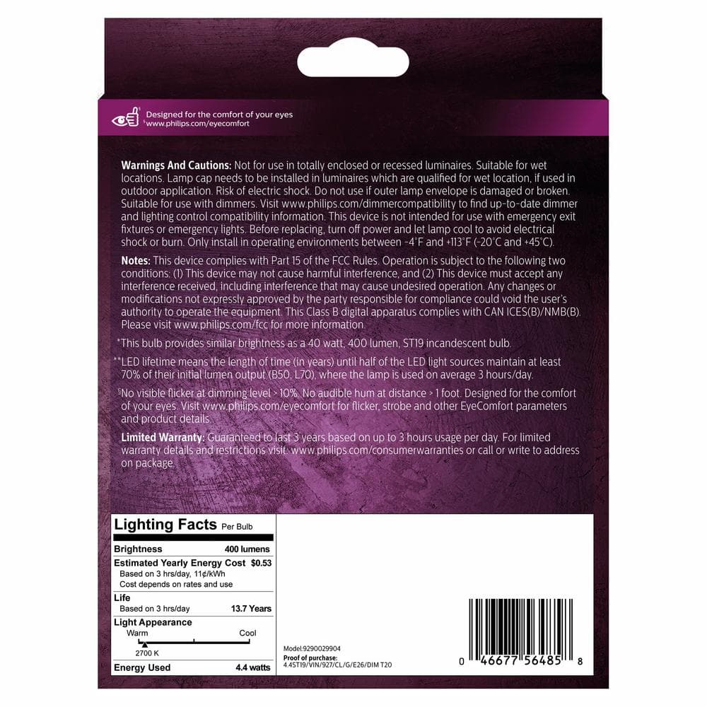 Philips Clear Glass Vintage LED Dimmable Bulbs, 2-Pack