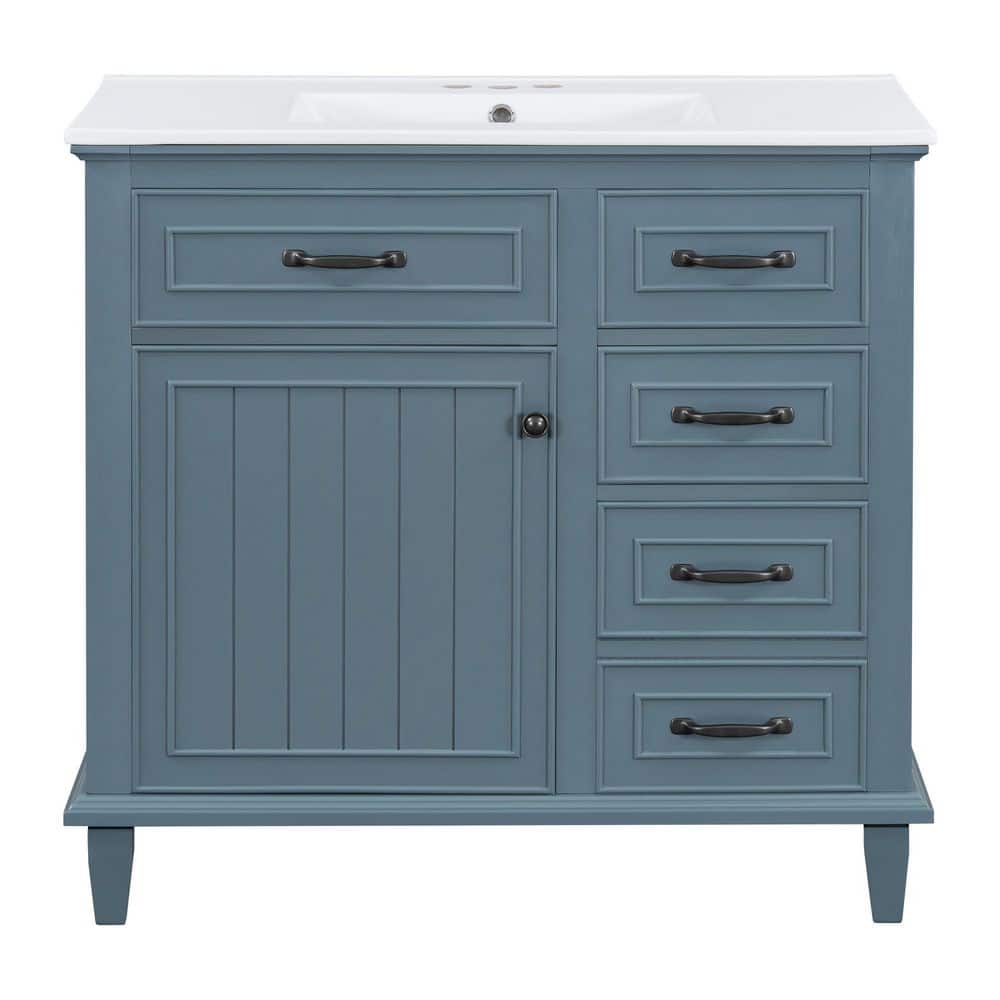36 in. Blue Gray Wood Rectangle Vessel Sink Bathroom Vanity Combo with Flip Drawers, Adjustable Shelf price history on PriceWatchPro
