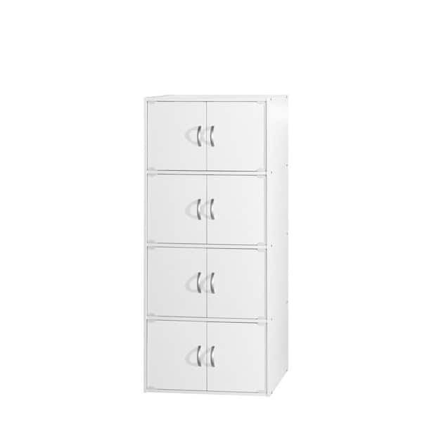 HODEDAH 4-Shelf, 54 in. H White Wood Bookcase with Double Doors