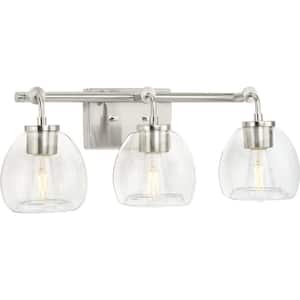 Caisson 23.25 in. 3-Light Brushed Nickel Clear Glass Urban Industrial Bath Vanity Light