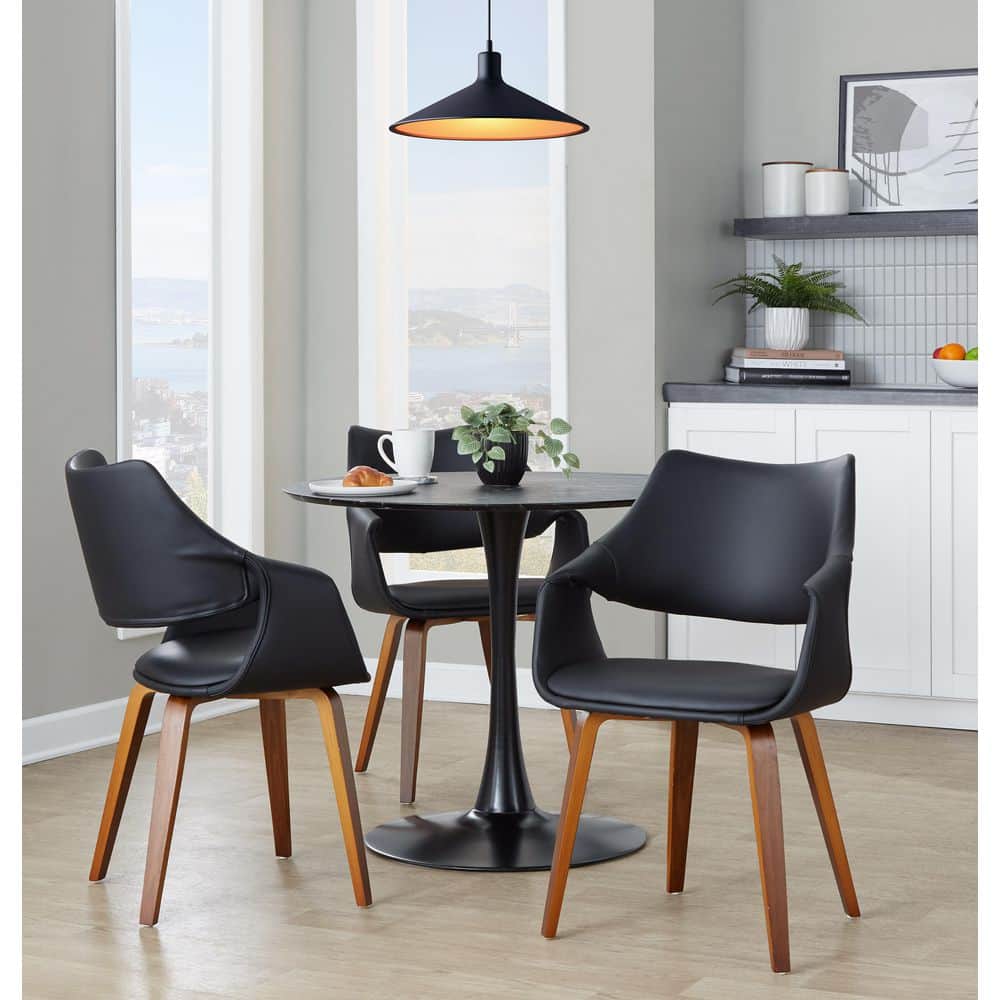 Curvo Walnut Wood and Black Faux Leather Highback Upholstered Chair (Set of 2) price history on PriceWatchPro
