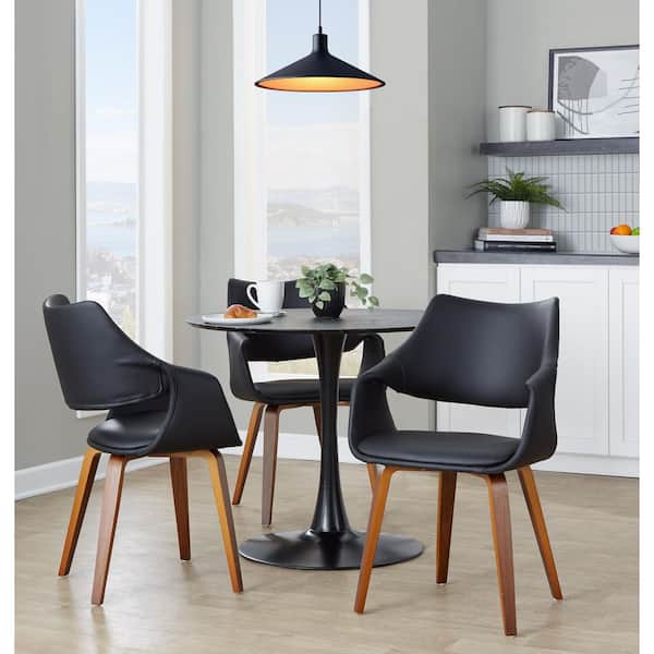 Curvo Walnut Wood and Black Faux Leather Highback Upholstered Chair (Set of 2)