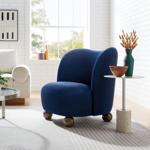 MODWAY Monroe Performance Velvet Accent Chair in Midnight Blue Walnut