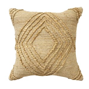 Boutique Tan Geometric Textured Hand-Woven 22 in. x 22 in. Indoor Throw Pillow