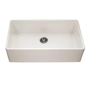 Platus Farmhouse Apron Front Fireclay 36 in. Single Bowl Kitchen Sink in Biscuit with Dual-Mounting Options