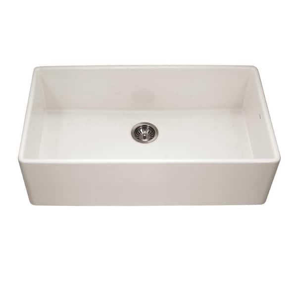 HOUZER Platus Farmhouse Apron Front Fireclay 36 in. Single Bowl Kitchen Sink in Biscuit with Dual-Mounting Options