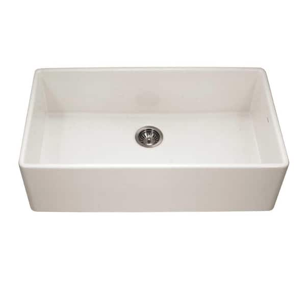 HOUZER Houzer Platus 36 in. Biscuit Fireclay Apron Front Farmhouse Single Bowl Kitchen Sink - PTG-3600 BQ