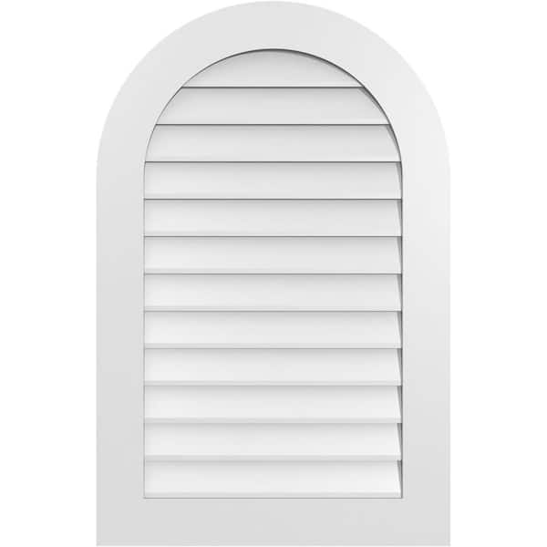 Ekena Millwork 26 in. x 40 in. Round Top White PVC Paintable Gable Louver Vent Non-Functional