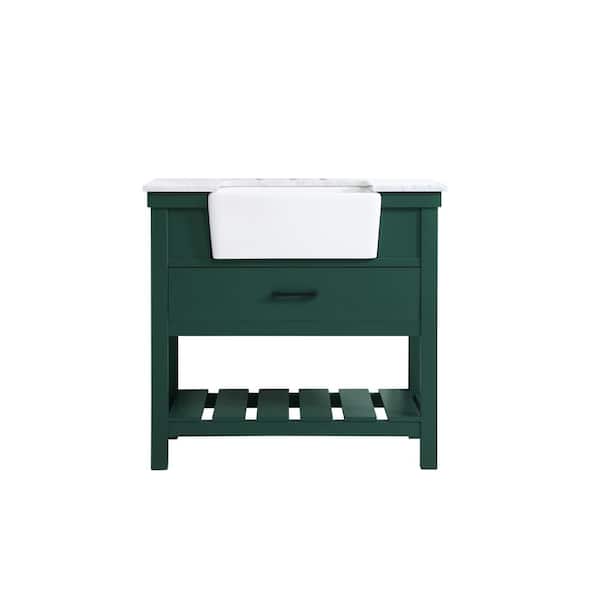 Unbranded Timeless Home 22 in. D x 36 in. W x 34.125 in. H Bath Vanity in Green with Carrara White Marble Top