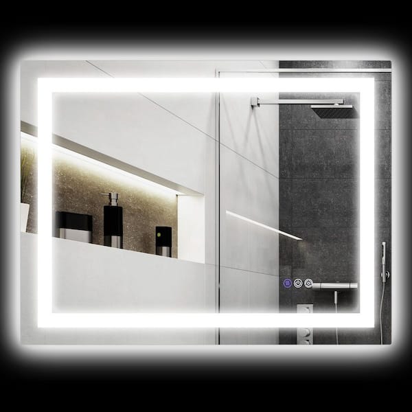24 in. W x 32 in. H Rounded Rectangular Frameless Wall Bathroom Vanity Mirror, LED Vanity Virror with Lights in Silver