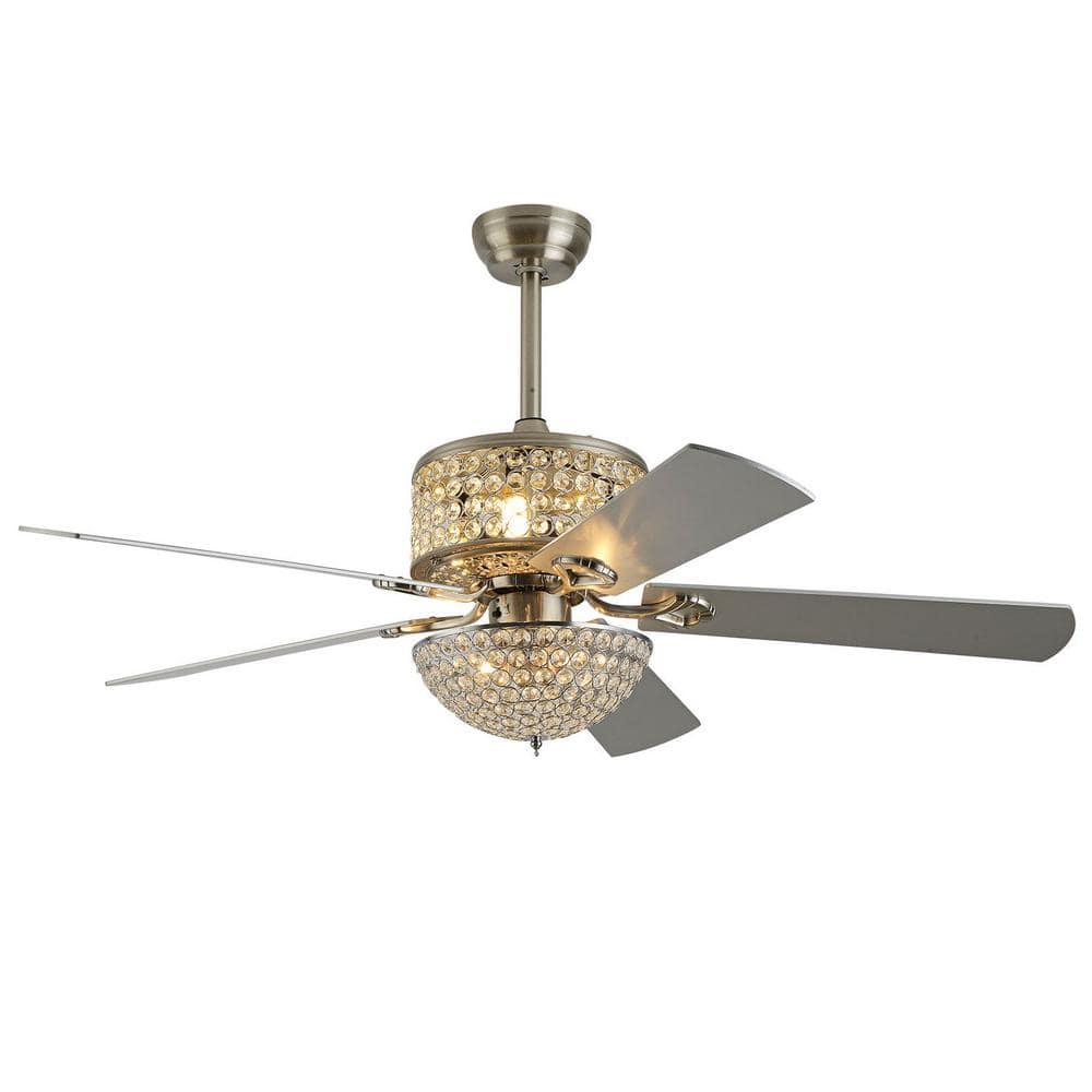 OUKANING 52 in. Indoor Morden Silver Crystal Lampshade Ceiling Fan ...