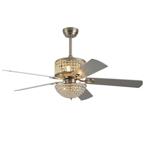 OUKANING 52 in. Indoor Morden Silver Crystal Lampshade Ceiling Fan