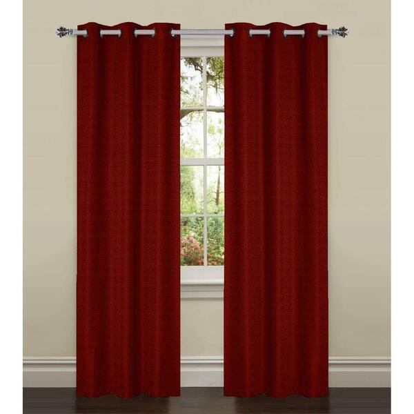 Bella Luna Semi-Opaque Bella Luna York Textured 84 in. L Room Darkening Grommet Curtain Panel Pair, Burgundy (Set of 2)